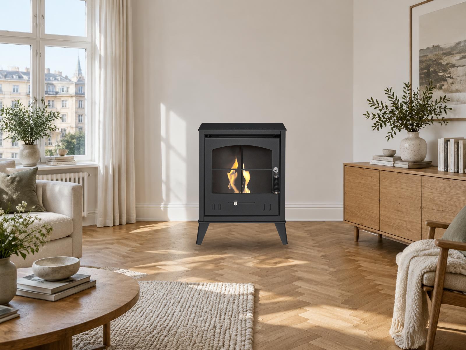Stadskamin Kvadrat in a bright city apartment